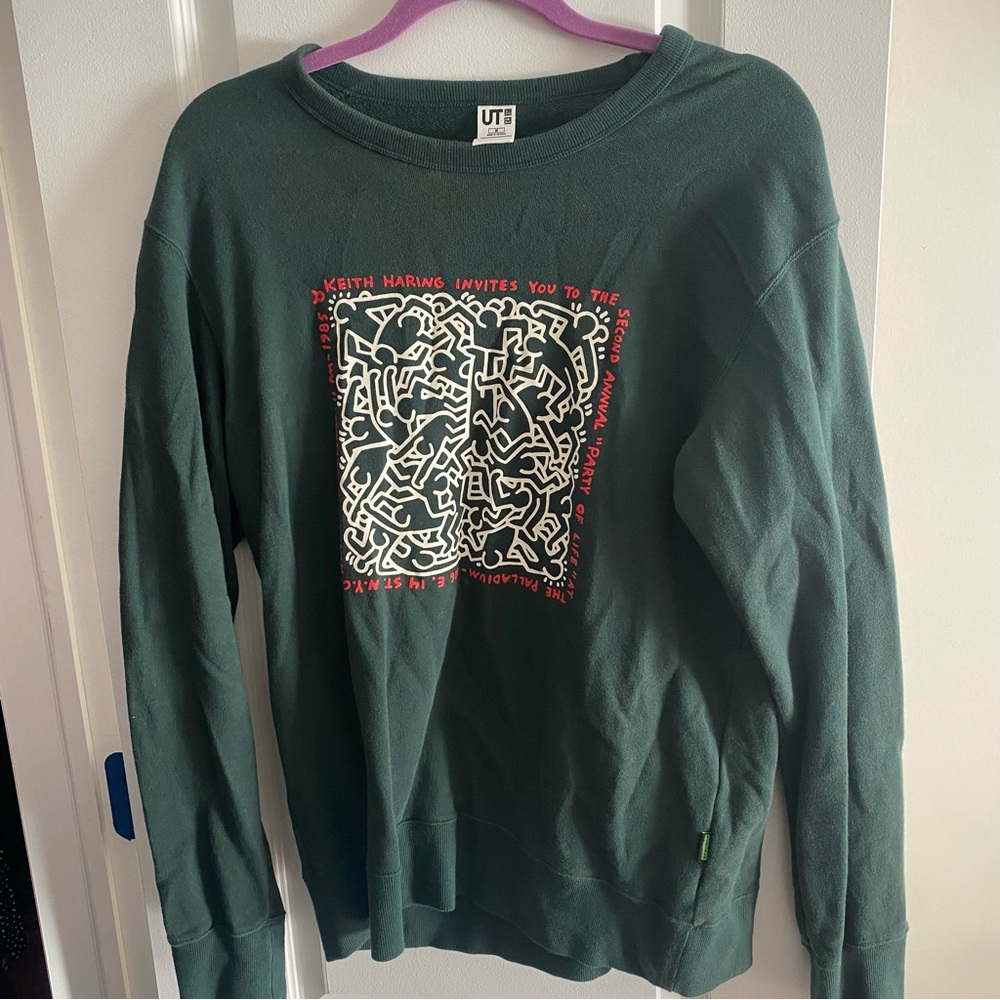 Uniqlo Men’s Keith Haring Art Green Sweatshirt